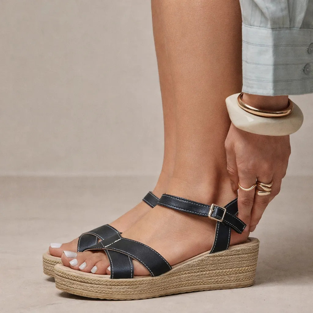 Espadrille en cuir femme Bandol | Plateforme jute