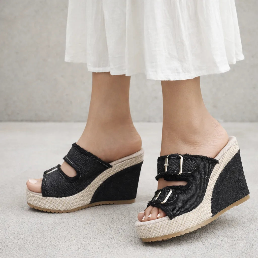 Mule compensée denim Brindya | Double boucle
