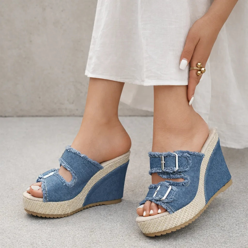 Mule compensée denim Brindya | Double boucle