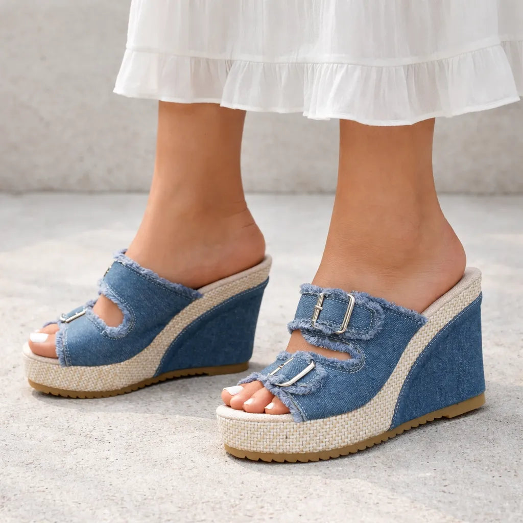 Mule compensée denim Brindya | Double boucle