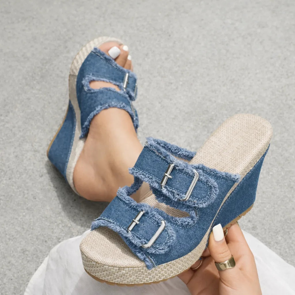 Mule compensée denim Brindya | Double boucle