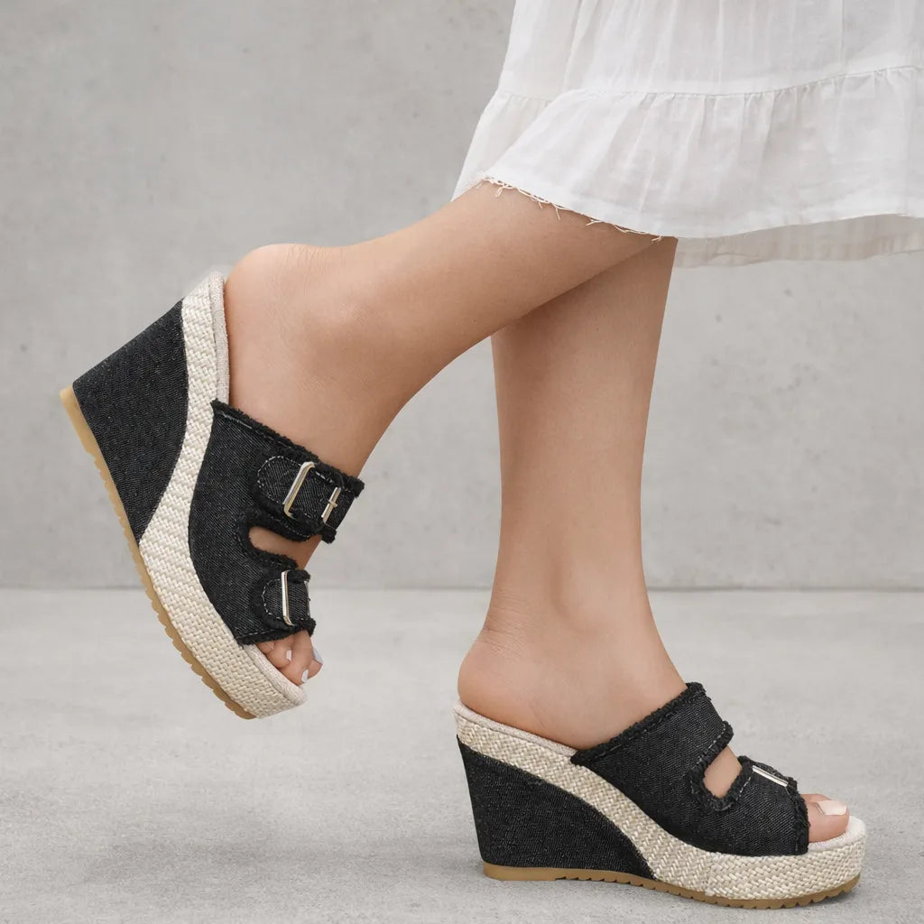 Mule compensée denim Brindya | Double boucle