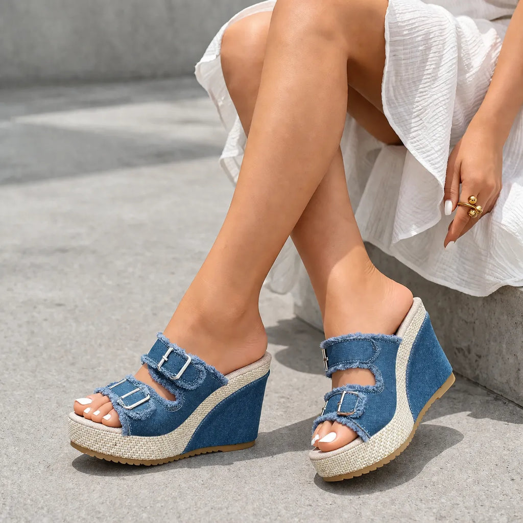 Mule compensée denim Brindya | Double boucle