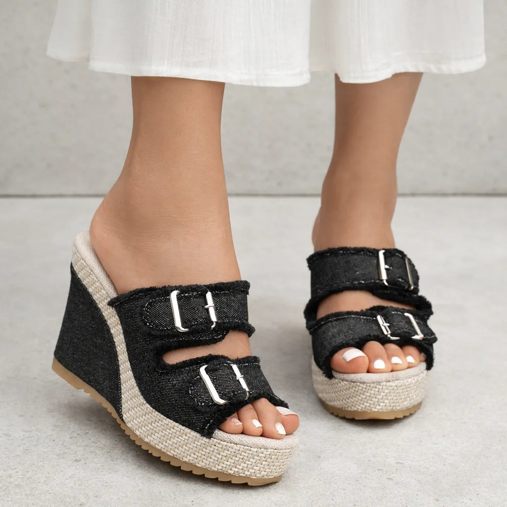 Mule compensée denim Brindya | Double boucle