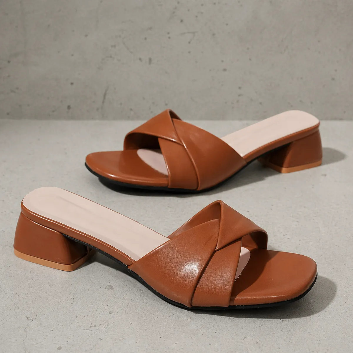 Mule talon carré femme Verona | Cuir drapé torsadé