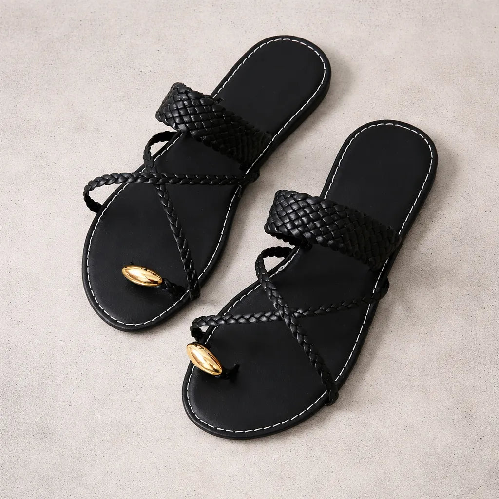 Sandale toe ring femme Eldoria | Cuir tressé anneau