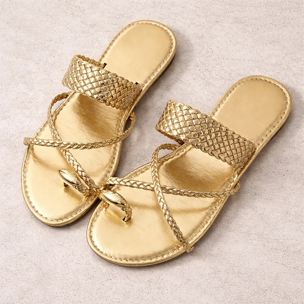 Sandale toe ring femme Eldoria | Cuir tressé anneau