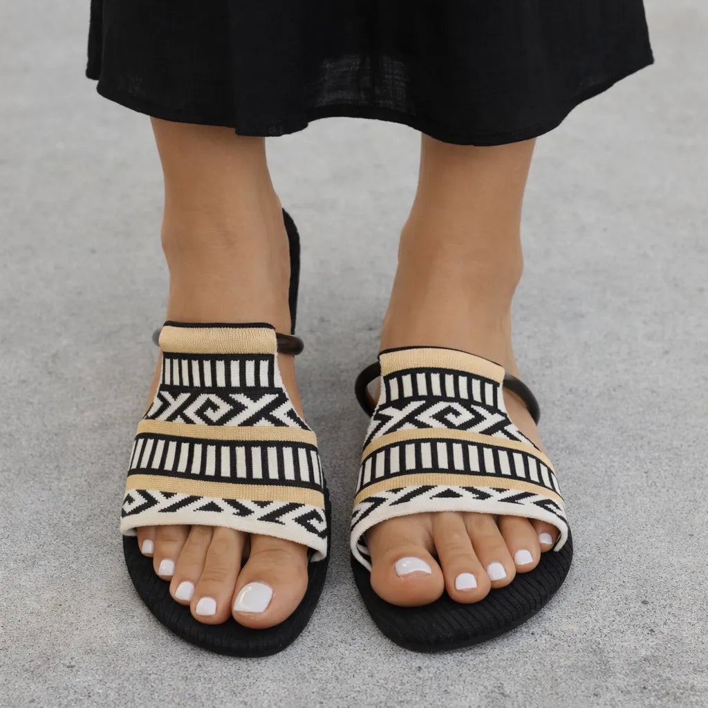 Mule ethnique femme Berena | Tricot jacquard aztèque
