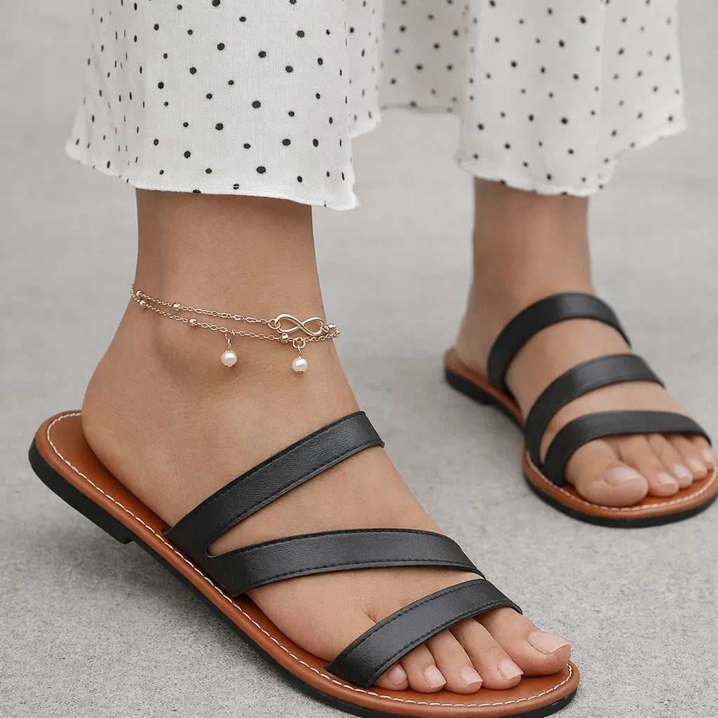 Mule plate cuir femme Linaria | Triple bride épurée
