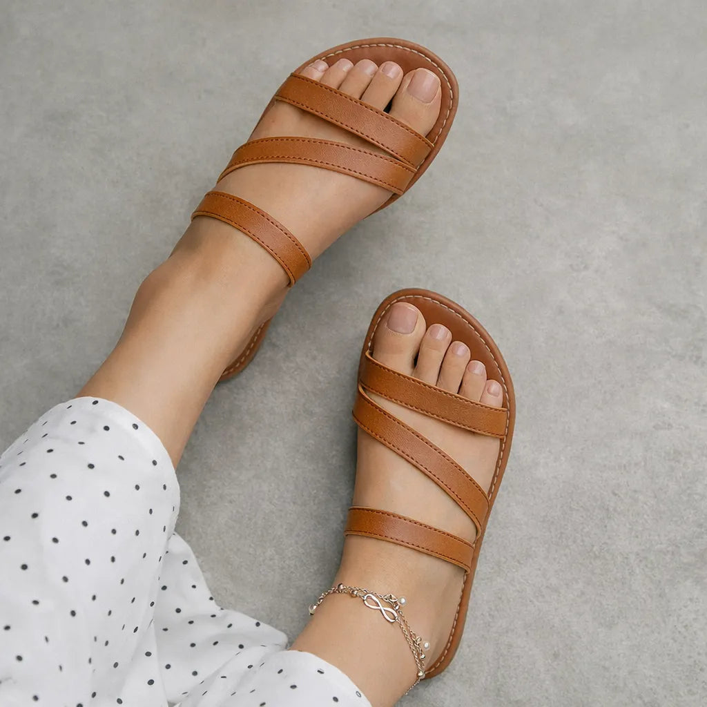 Mule plate cuir femme Linaria | Triple bride épurée