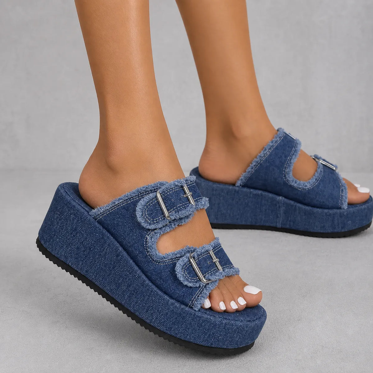 Mule plateforme tissu Lumara | Double boucle effilochée