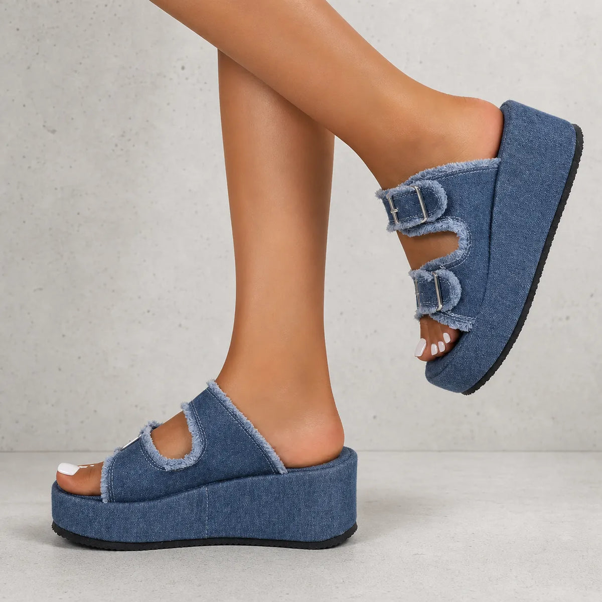 Mule plateforme tissu Lumara | Double boucle effilochée