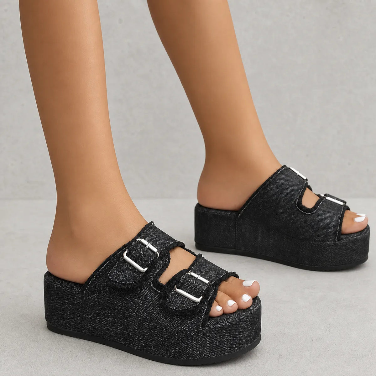 Mule plateforme tissu Lumara | Double boucle effilochée