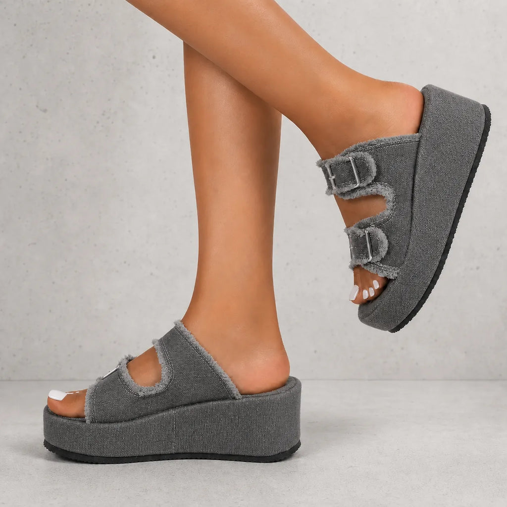 Mule plateforme tissu Lumara | Double boucle effilochée