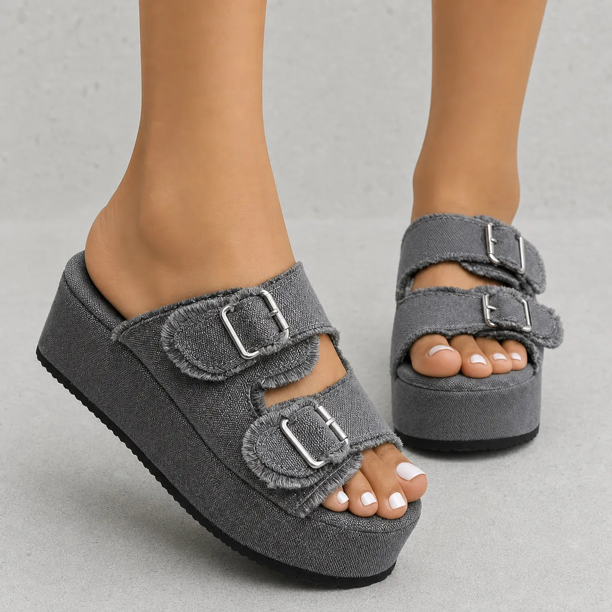 Mule plateforme tissu Lumara | Double boucle effilochée