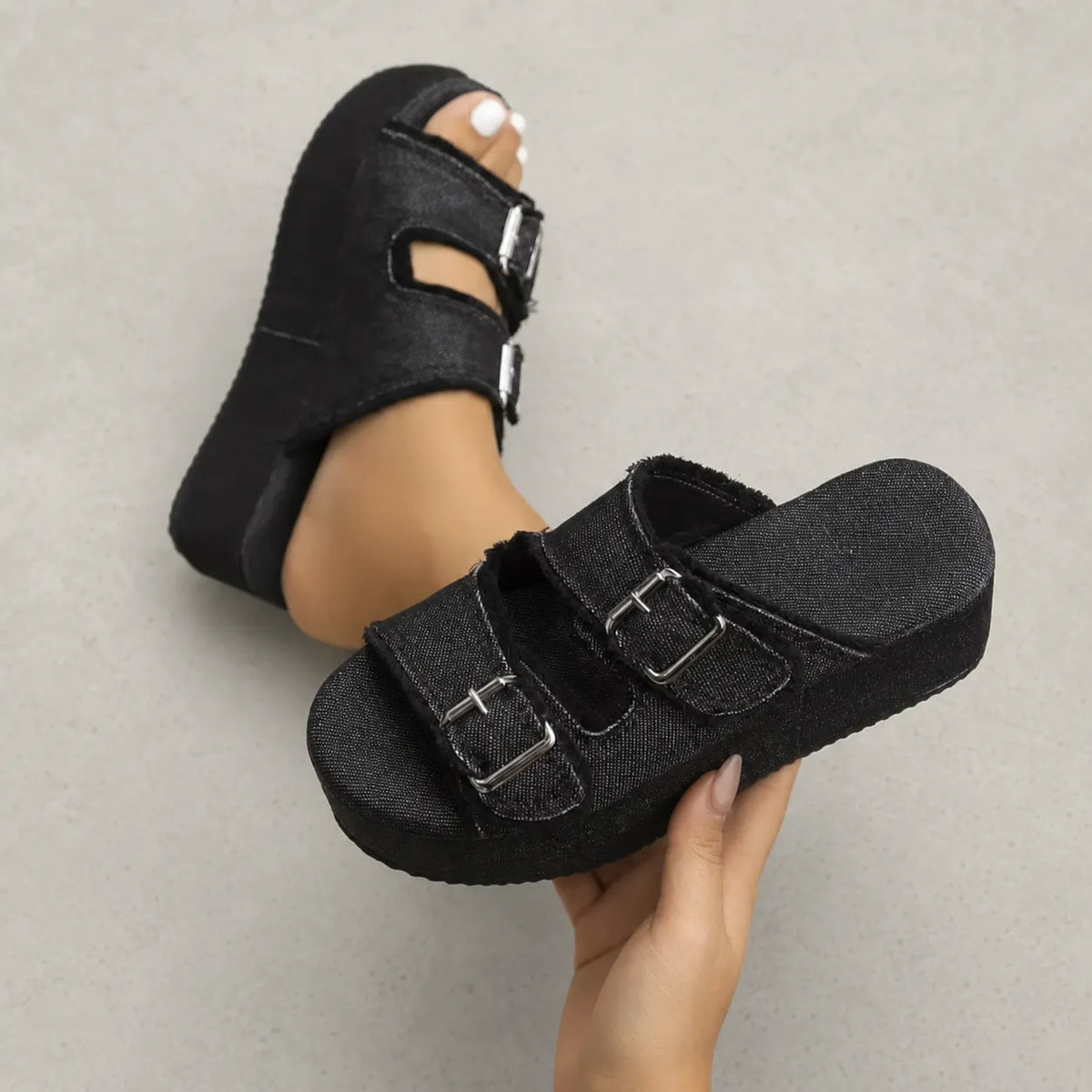 Mule plateforme tissu Lumara | Double boucle effilochée
