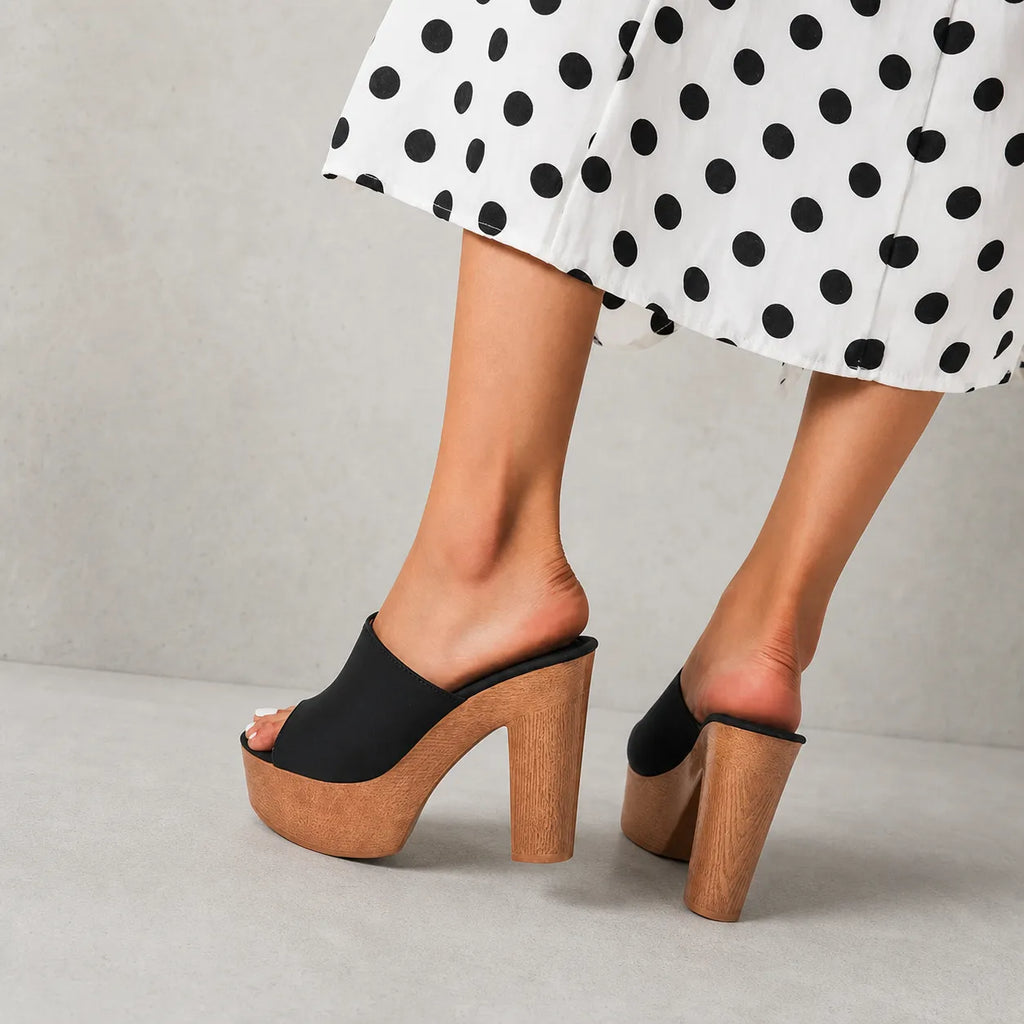 Mule talon haut carré Octavia | Plateforme bois rétro