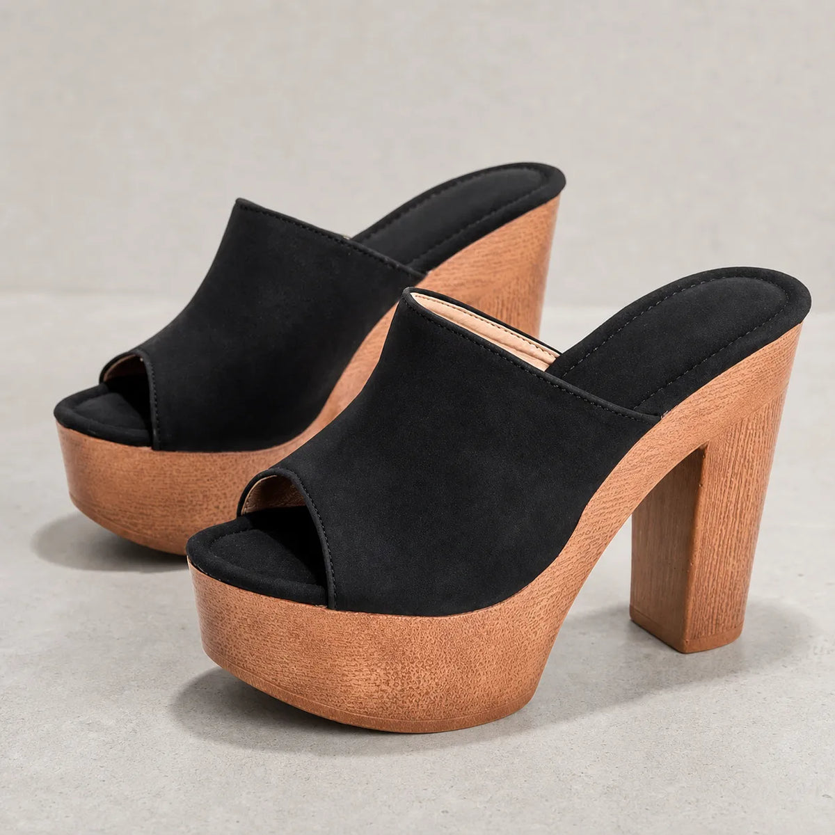 Mule talon haut carré Octavia | Plateforme bois rétro