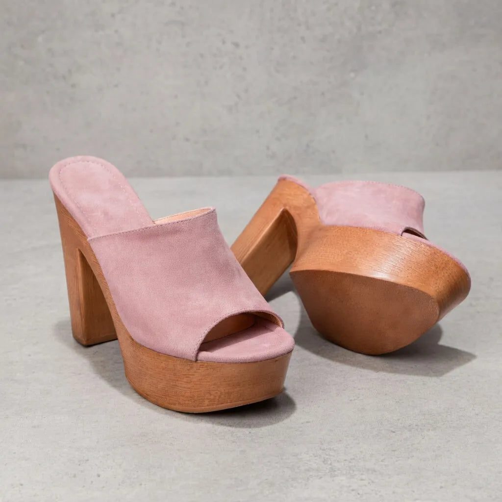 Mule talon haut carré Octavia | Plateforme bois rétro