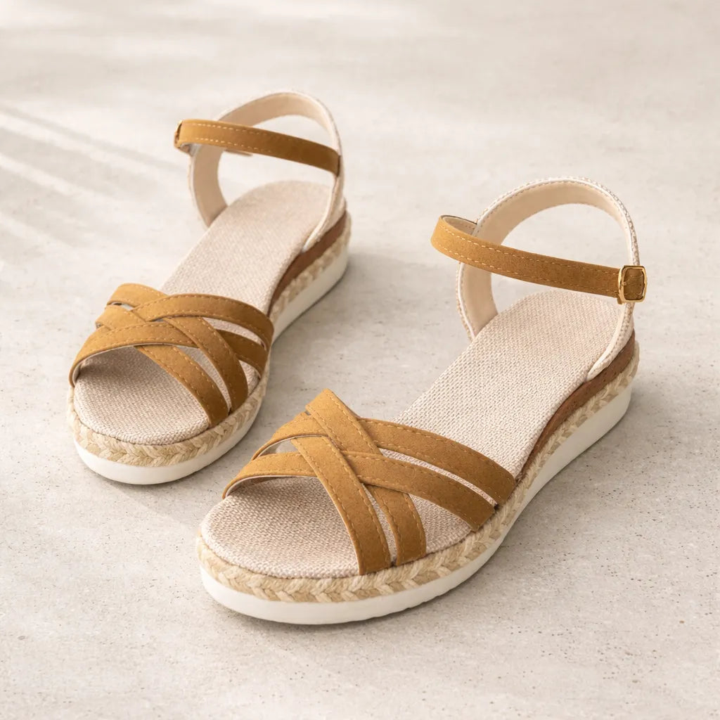 Sandale camel femme Sahana | Brides tressées plateforme