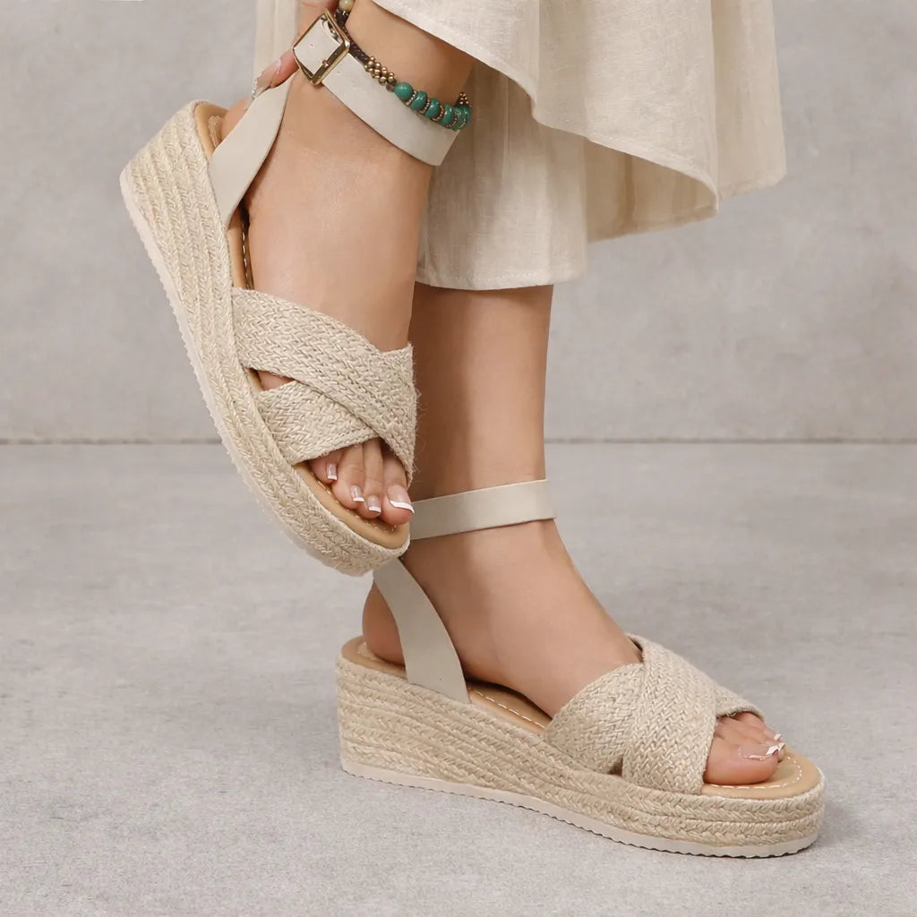 Sandale compensée jute Caltria | Brides croisées tressées