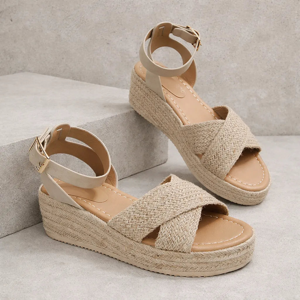 Sandale compensée jute Caltria | Brides croisées tressées