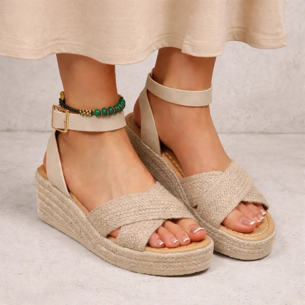 Sandale compensée jute Caltria | Brides croisées tressées