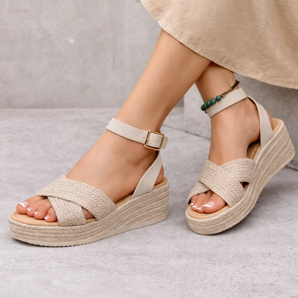 Sandale compensée jute Caltria | Brides croisées tressées