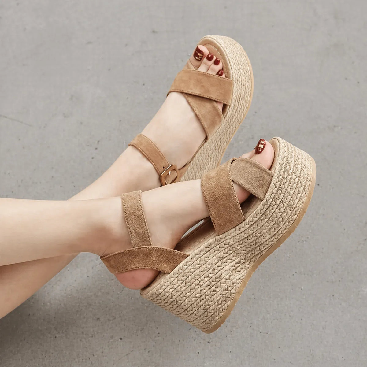 Sandale plateforme suède Botanika | Brides croisées jute
