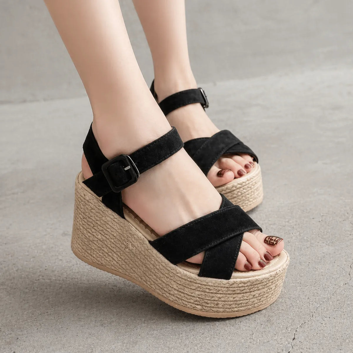 Sandale plateforme suède Botanika | Brides croisées jute