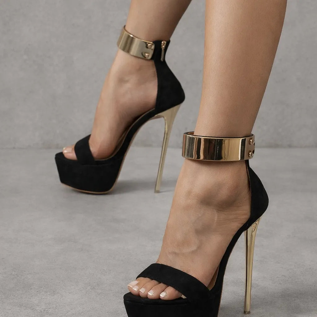 Sandale manchette dorée Shebania | Stiletto plateforme
