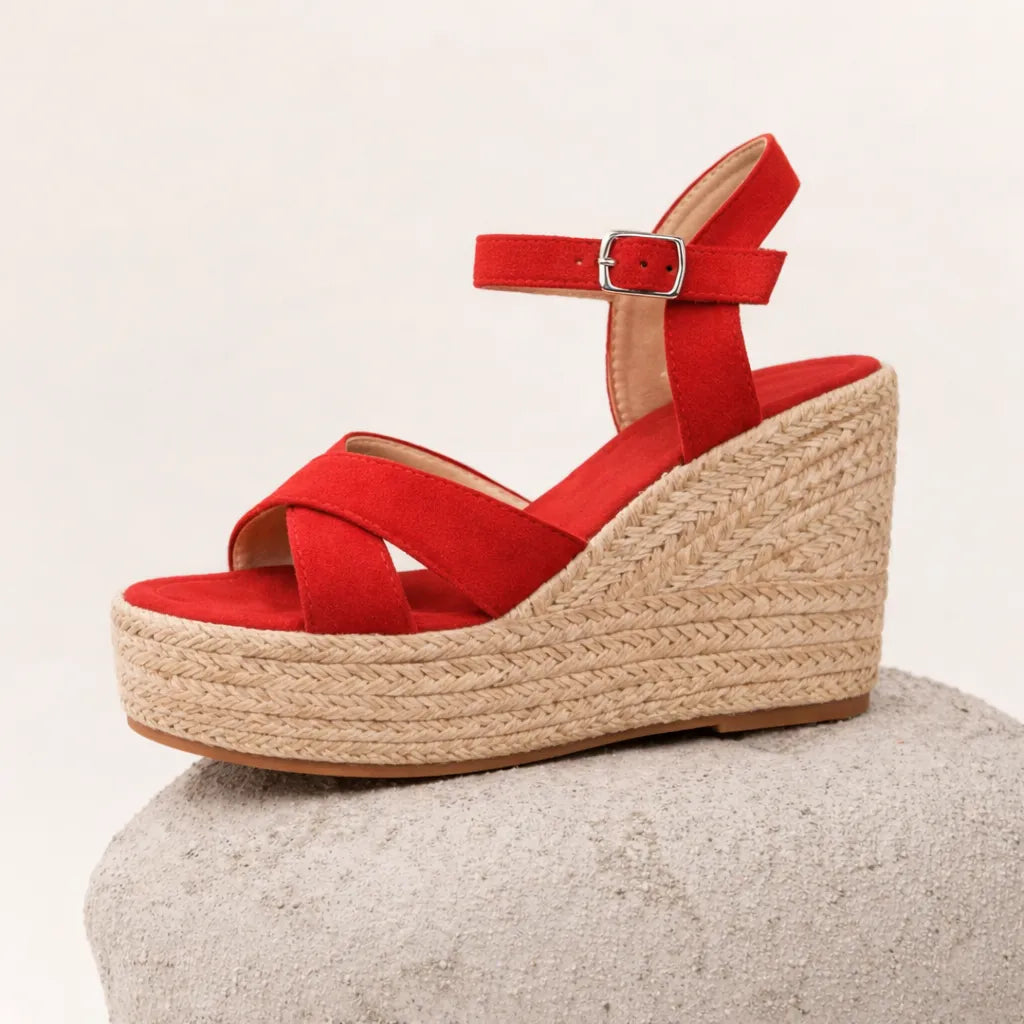 Sandale compensée haute Capria | Suède espadrille jute