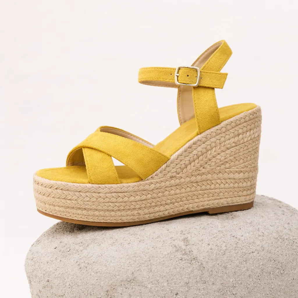 Sandale compensée haute Capria | Suède espadrille jute
