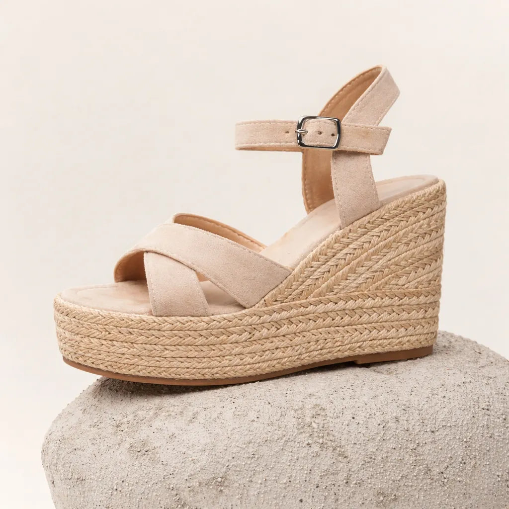Sandale compensée haute Capria | Suède espadrille jute