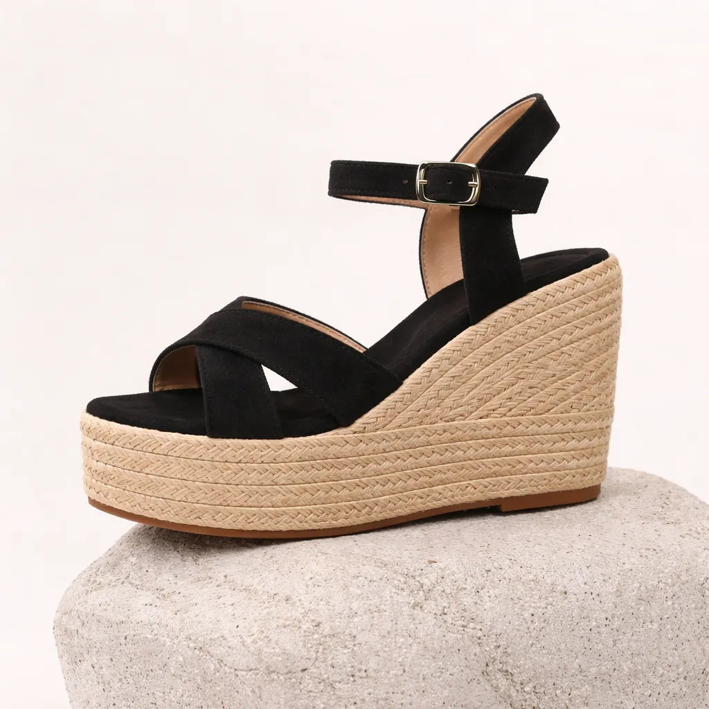 Sandale compensée haute Capria | Suède espadrille jute