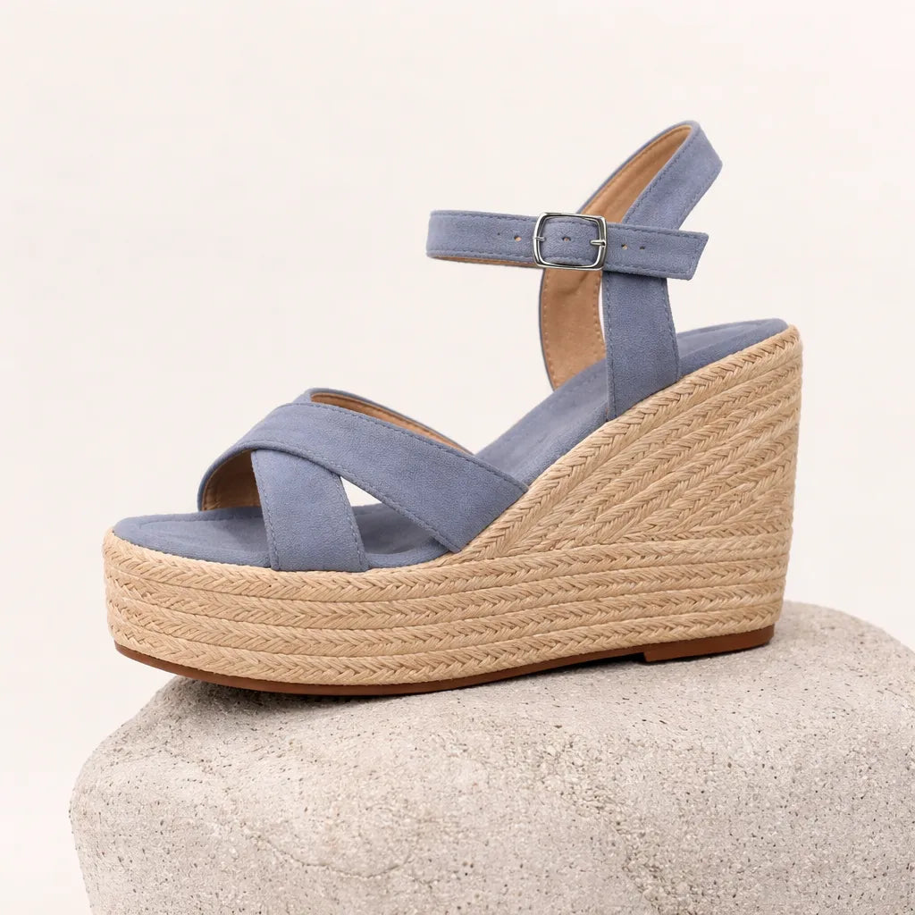 Sandale compensée haute Capria | Suède espadrille jute