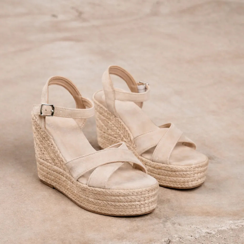 Sandale compensée haute Capria | Suède espadrille jute