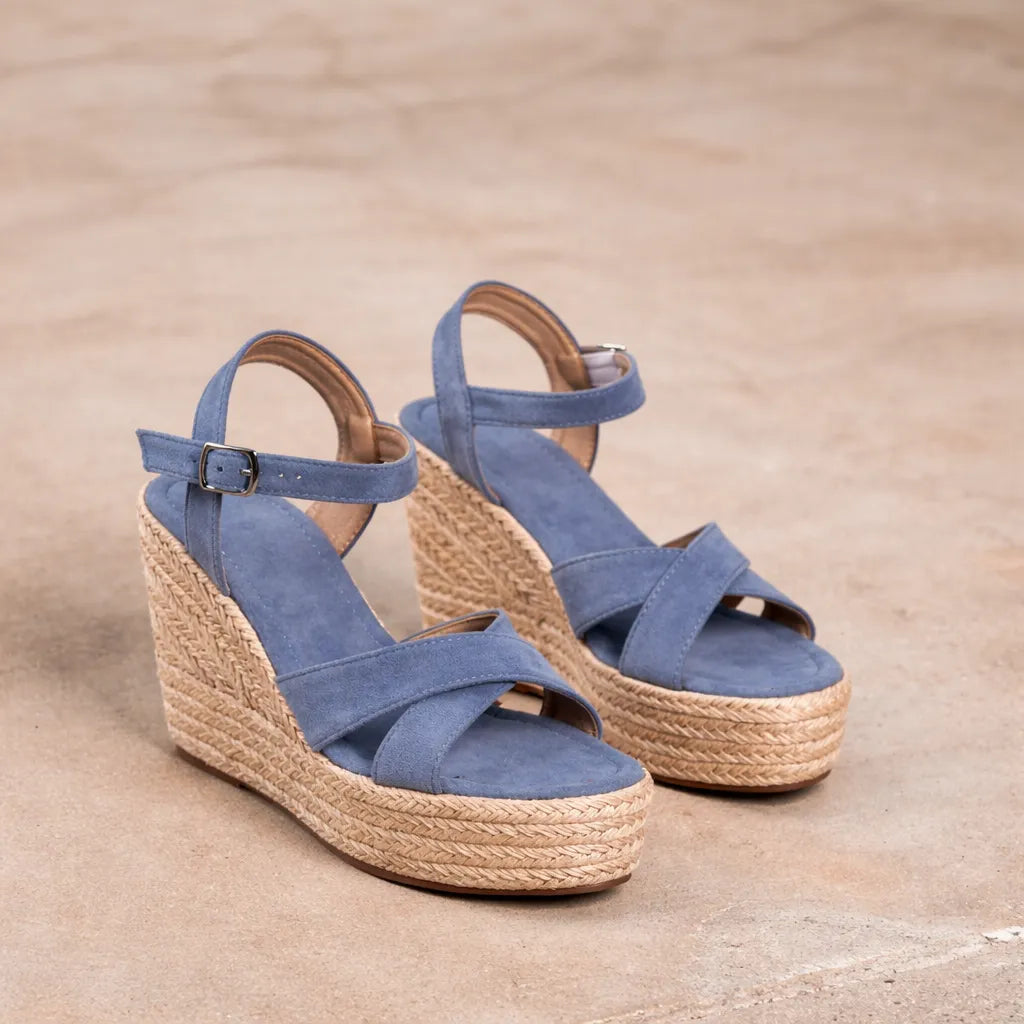 Sandale compensée haute Capria | Suède espadrille jute
