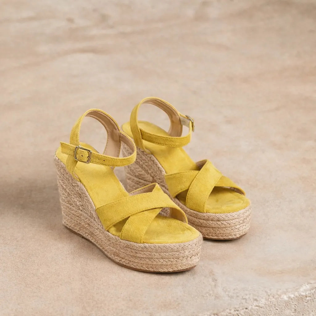 Sandale compensée haute Capria | Suède espadrille jute