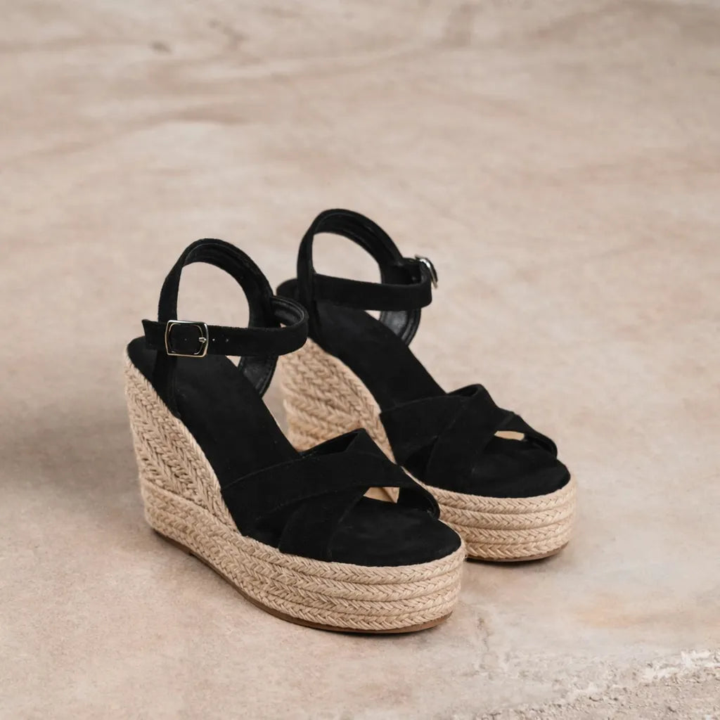 Sandale compensée haute Capria | Suède espadrille jute