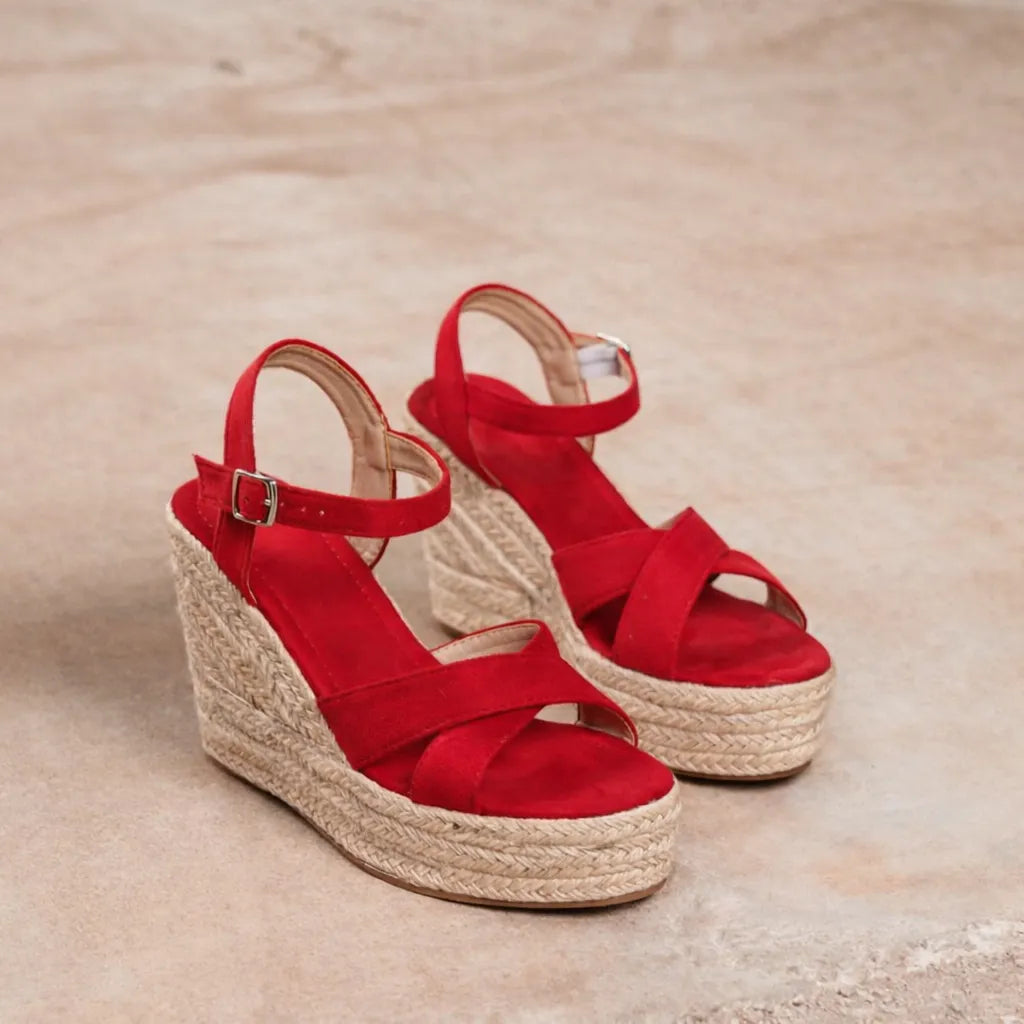 Sandale compensée haute Capria | Suède espadrille jute