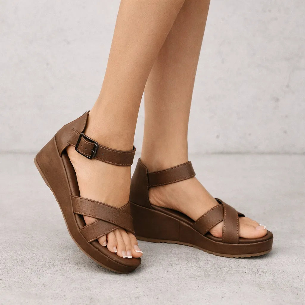 Sandale femme compensée Mokara | Brides croisées en X