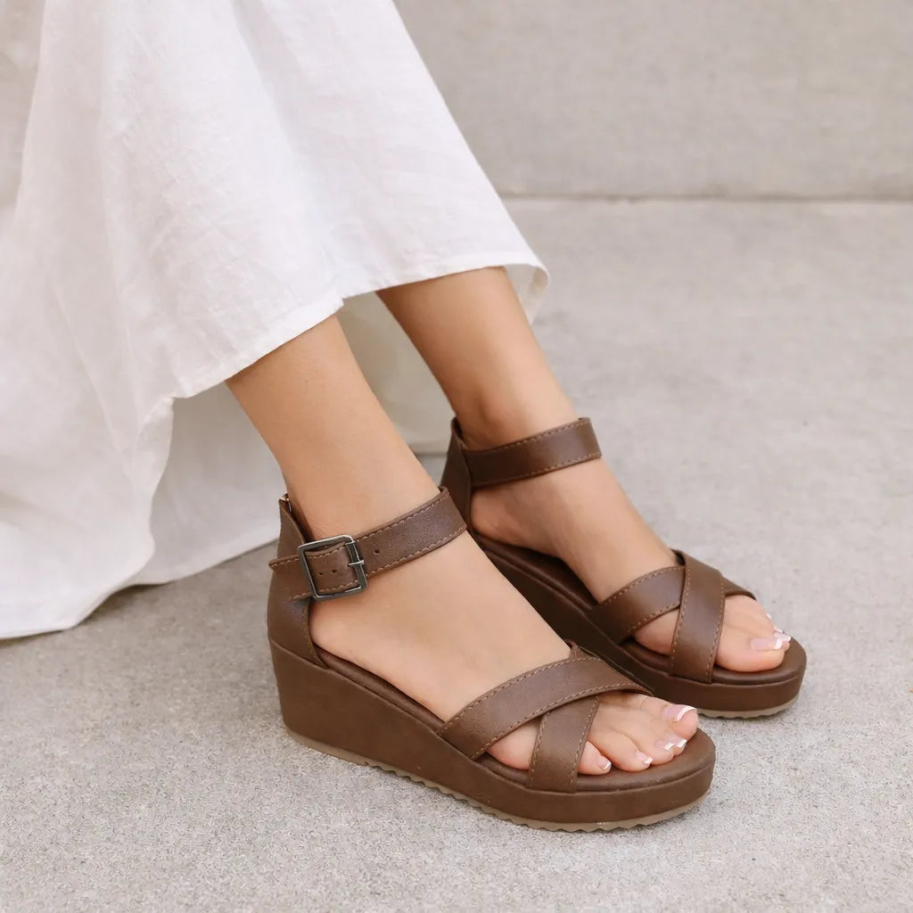 Sandale femme compensée Mokara | Brides croisées en X