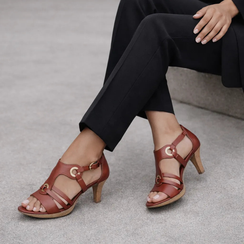Sandale femme talon liège Cyrana | Œillets dorés