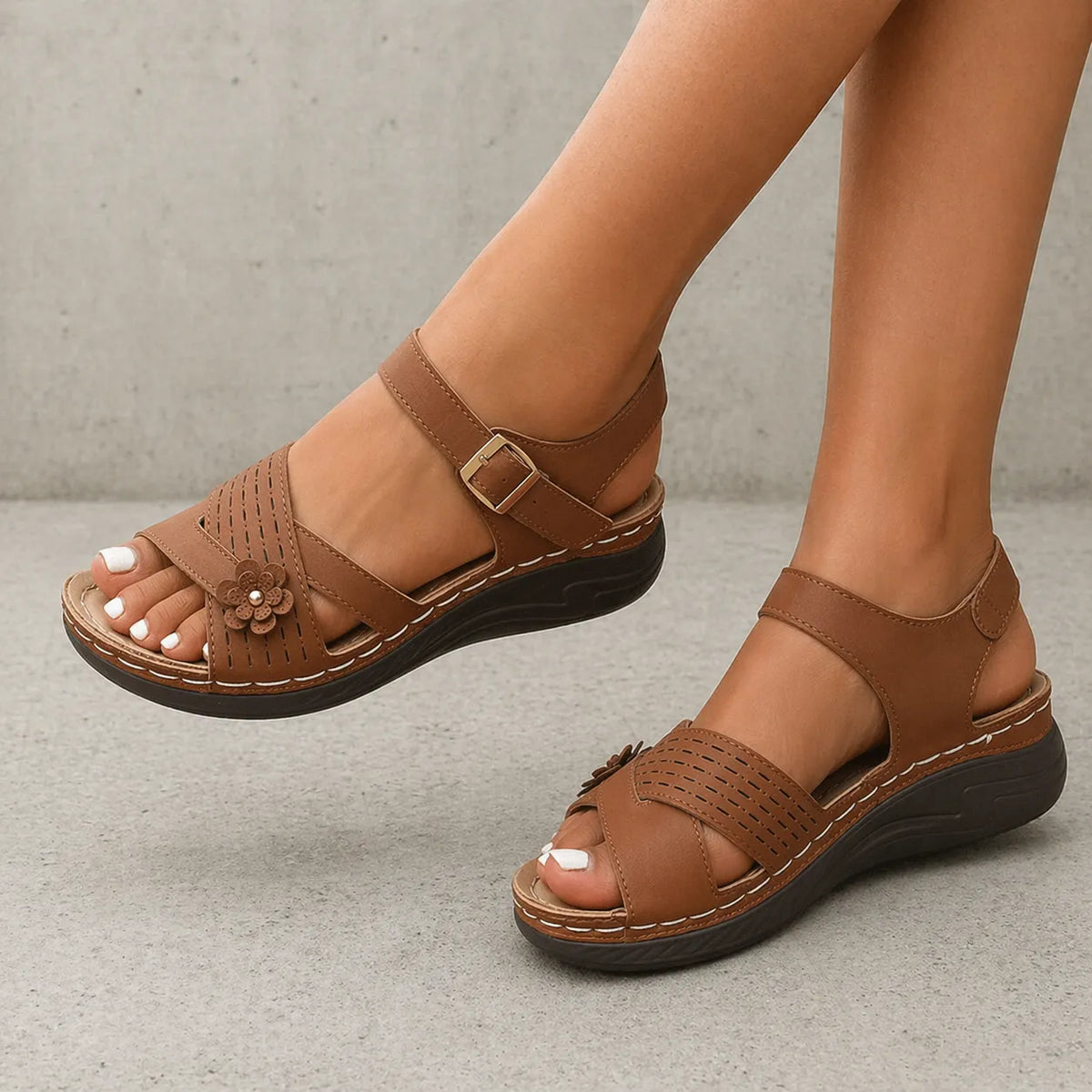Sandale perforée femme Portolia | Fleur cuir