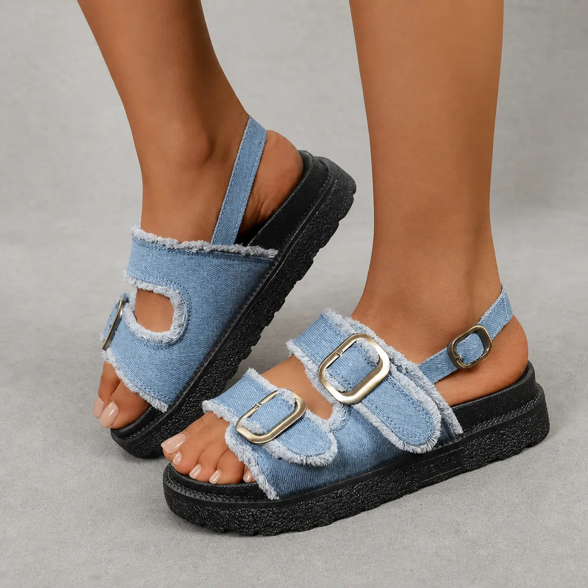 Sandale plateforme double boucle Vexora | Bordures frayed