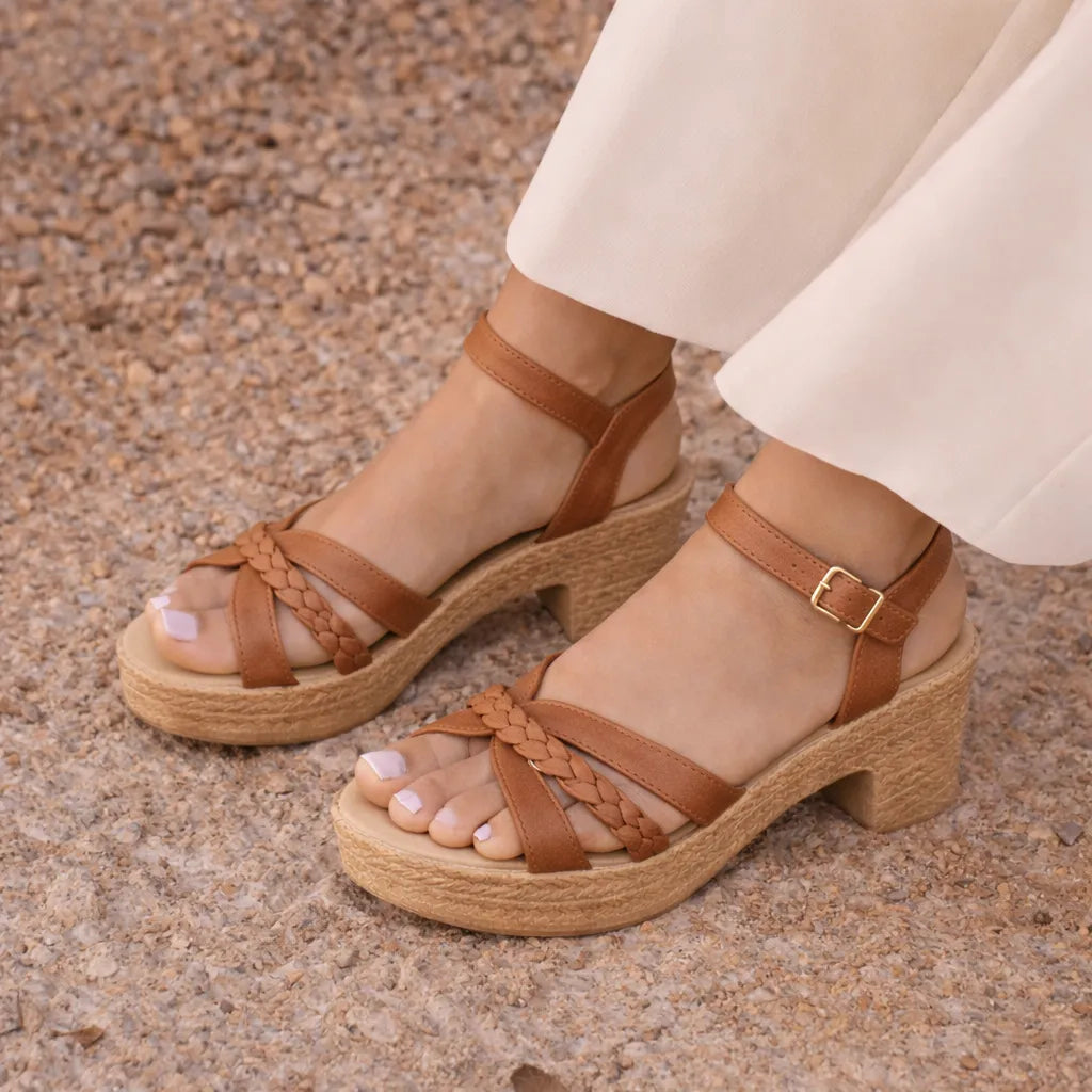 Sandale plateforme tressée Olvera | Bride macramé et talon bloc