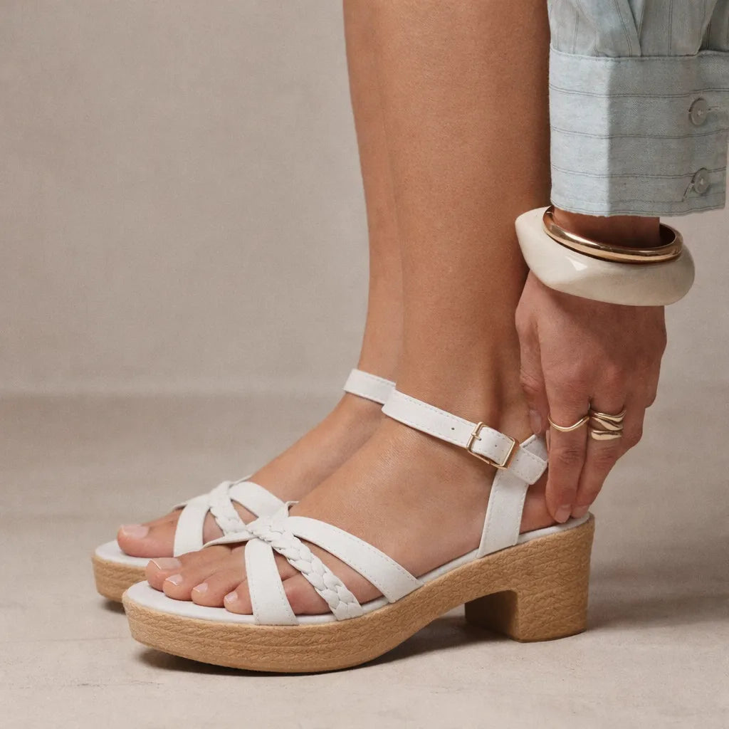 Sandale plateforme tressée Olvera | Bride macramé et talon bloc