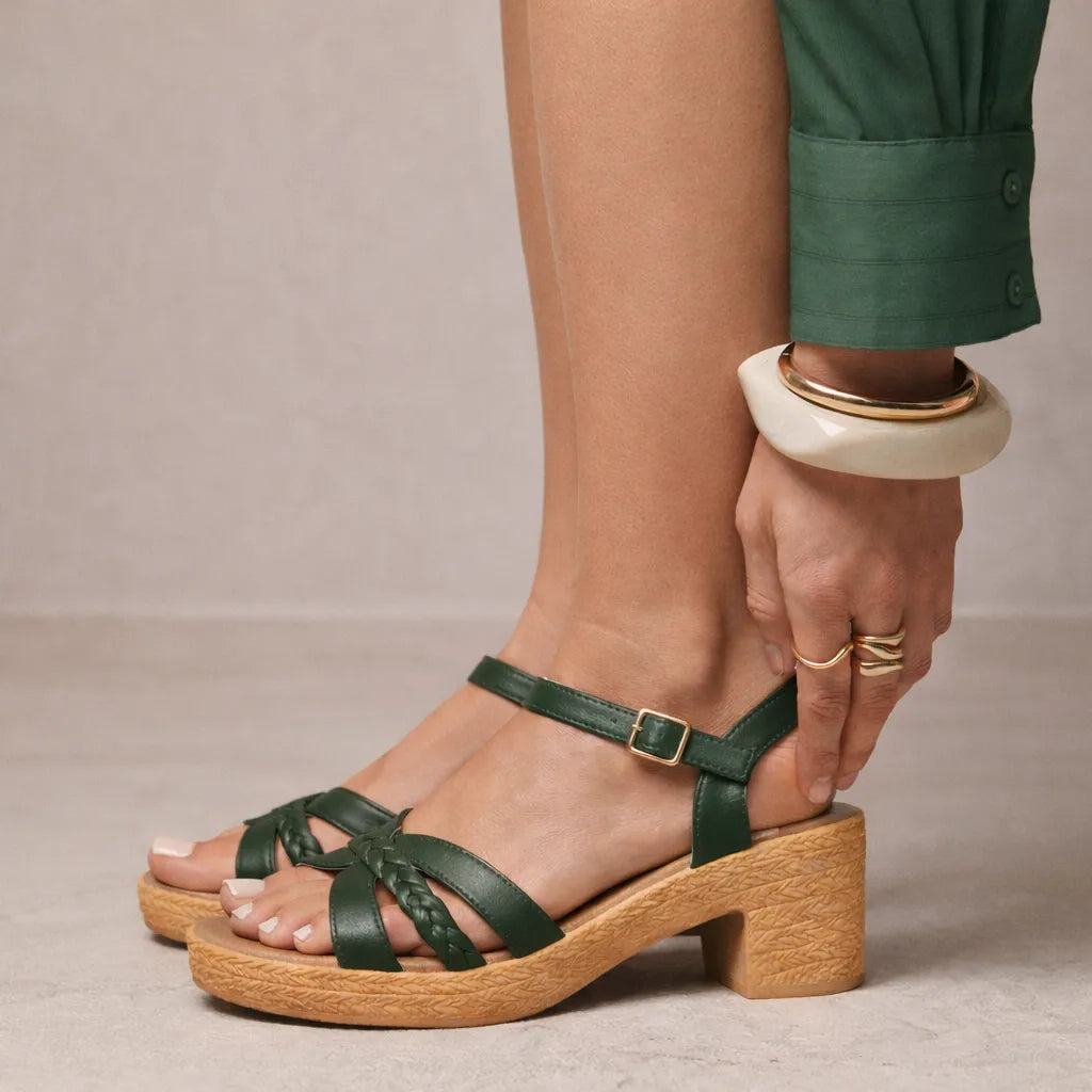 Sandale plateforme tressée Olvera | Bride macramé et talon bloc