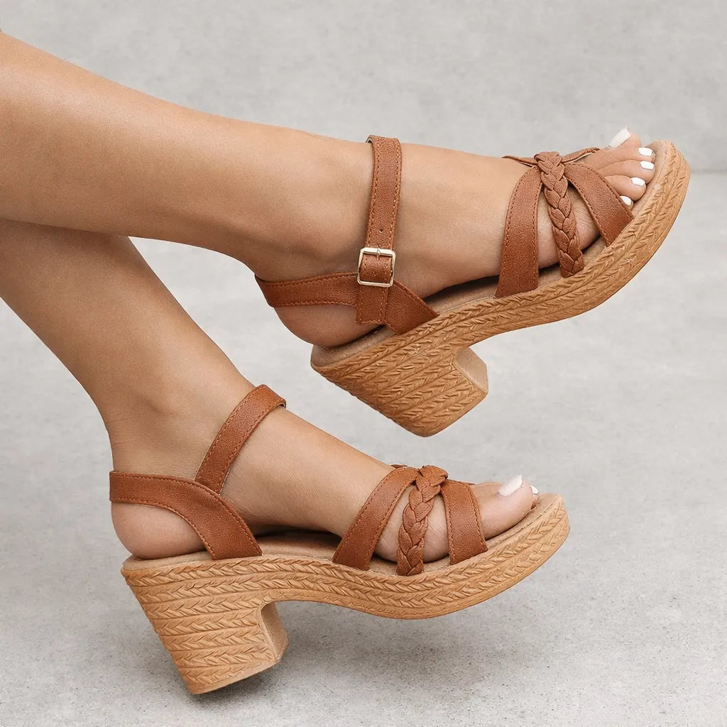 Sandale plateforme tressée Olvera | Bride macramé et talon bloc